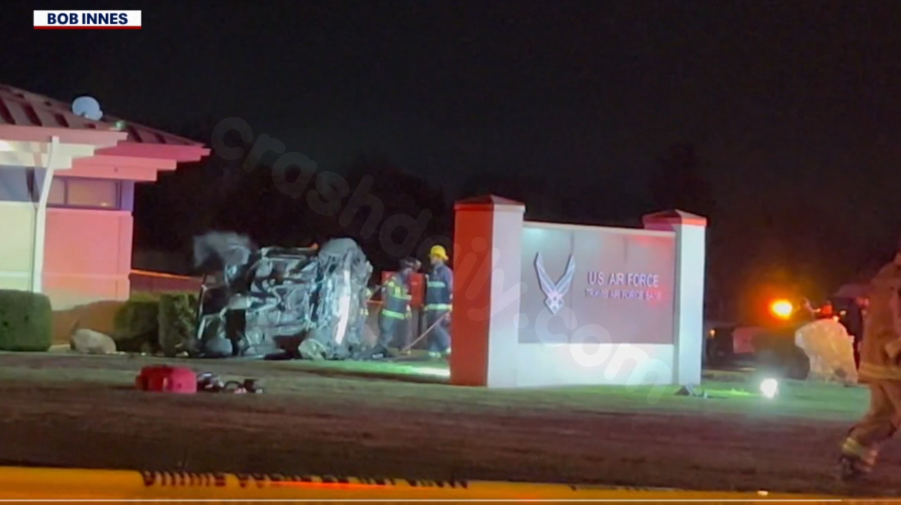 2 killed in car crash, fire at Travis Air Force Base entrance following police pursuit