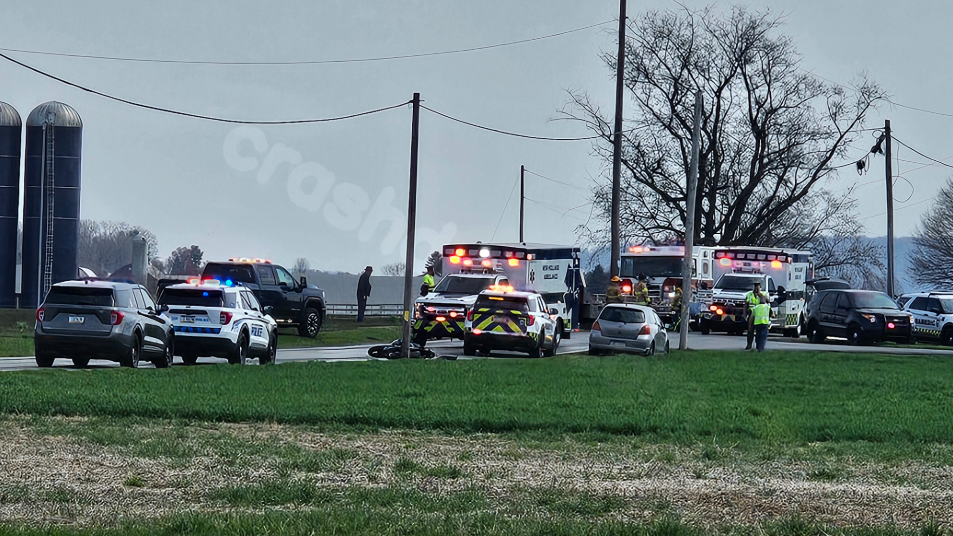 One person hospitalized after double motorcycle crash | Road closed, dispatchers say