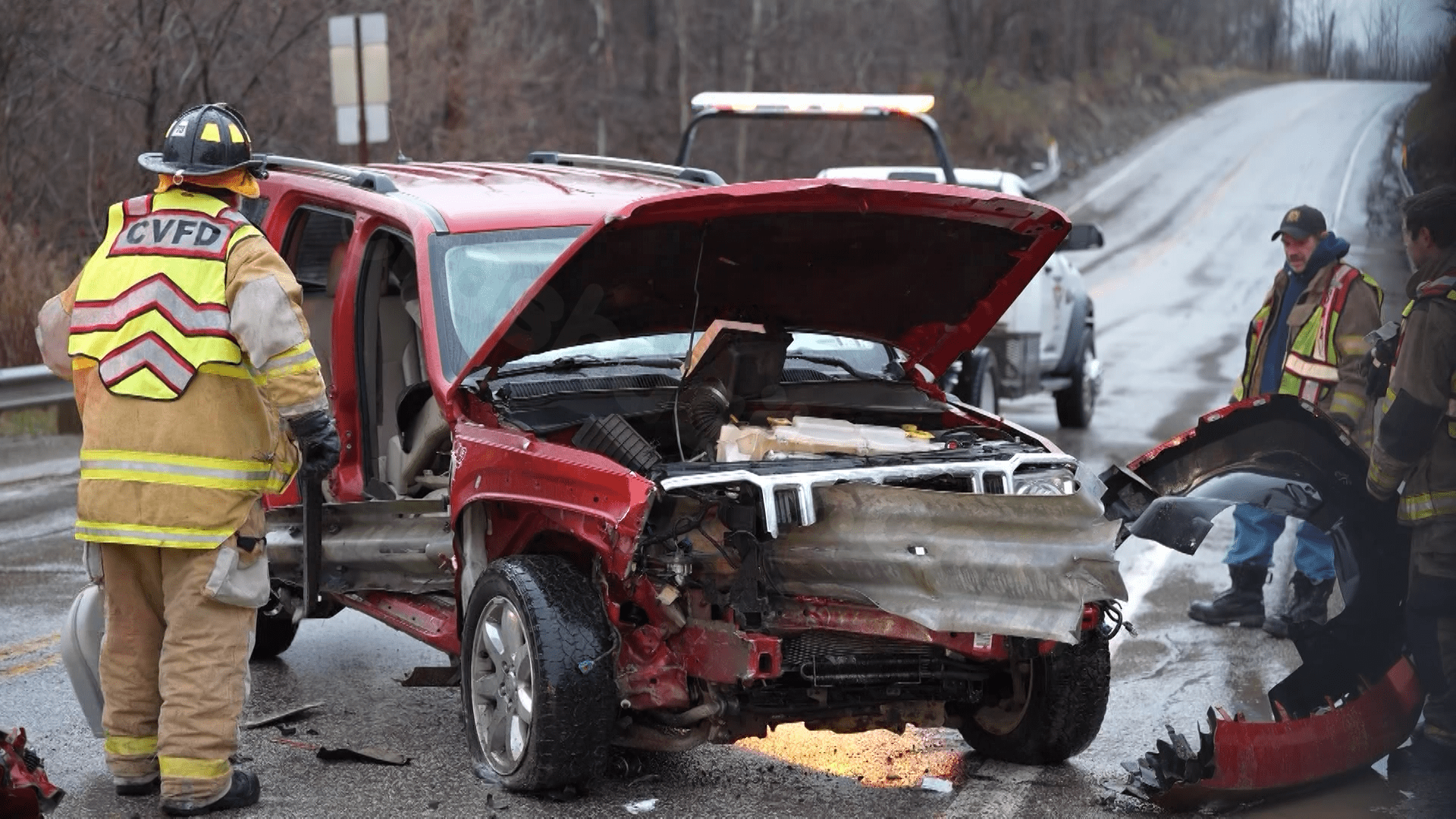 Four transported after car crashes into guiderail on Route 6N
