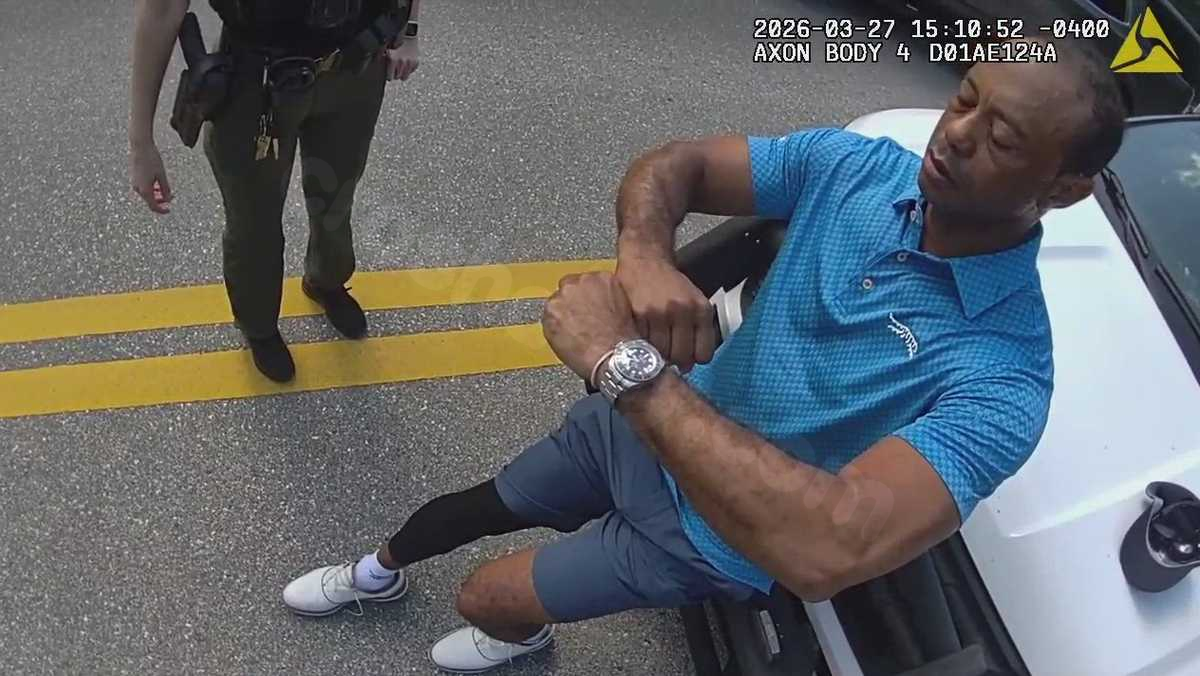 WATCH: Bodycam video of Tiger Woods handcuffed, arrested for DUI after rollover crash in Florida