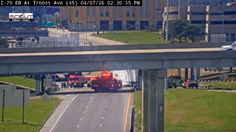 Tractor-trailer crash, fuel spill shuts down part of I-670 East in Kansas City Tuesday