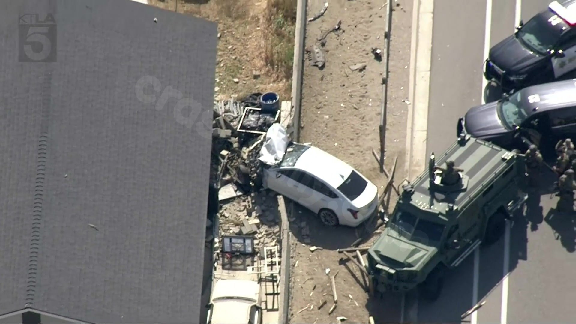Police pursuit ends in dramatic crash into wall in Jurupa Valley