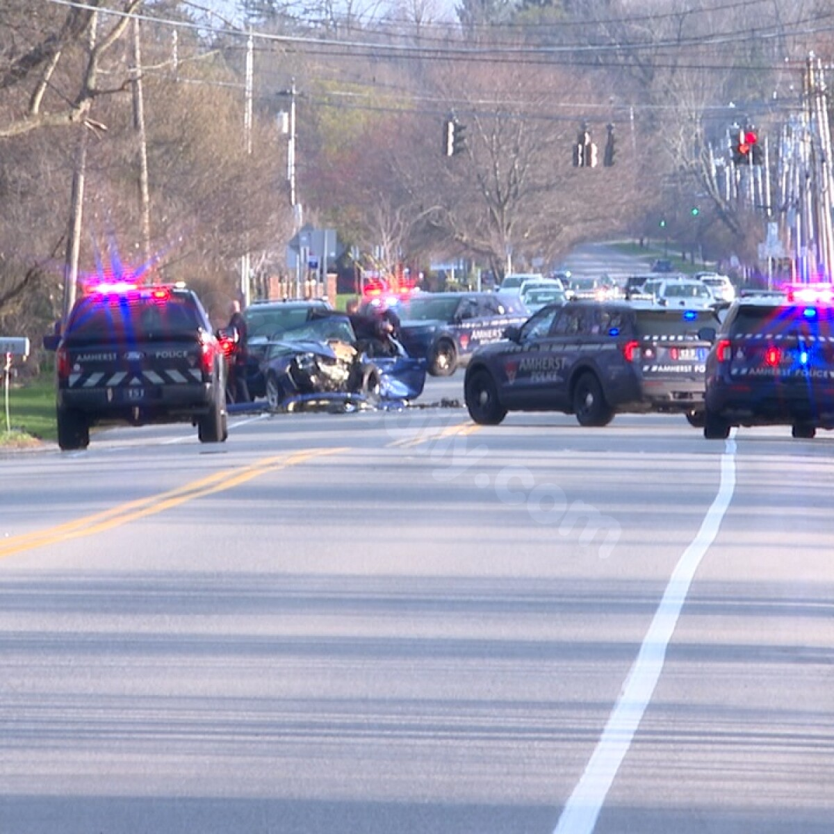 One person killed in three-car crash in Amherst