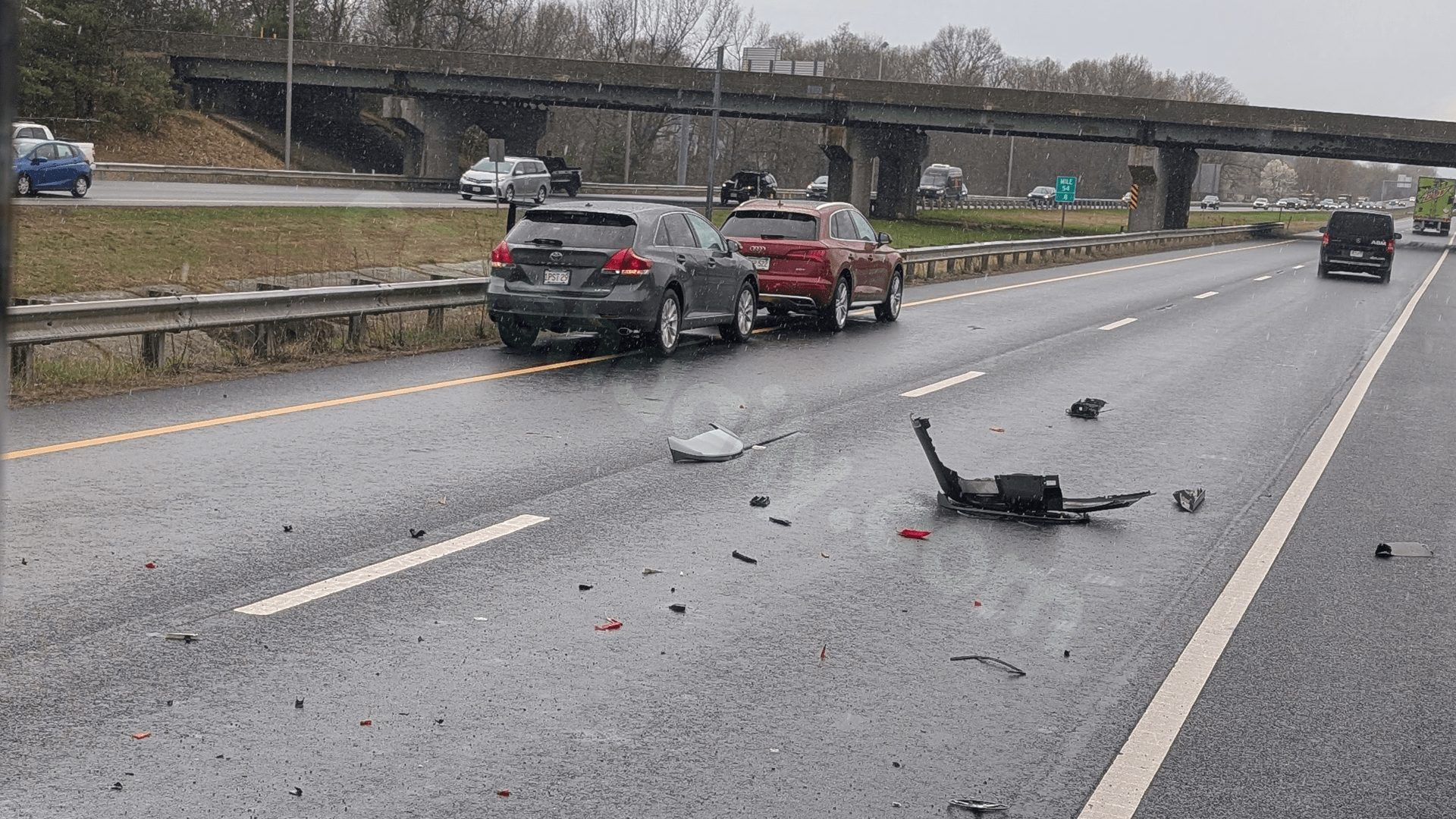 Traffic backed up on I-90 in Ludlow due to multi-vehicle crash