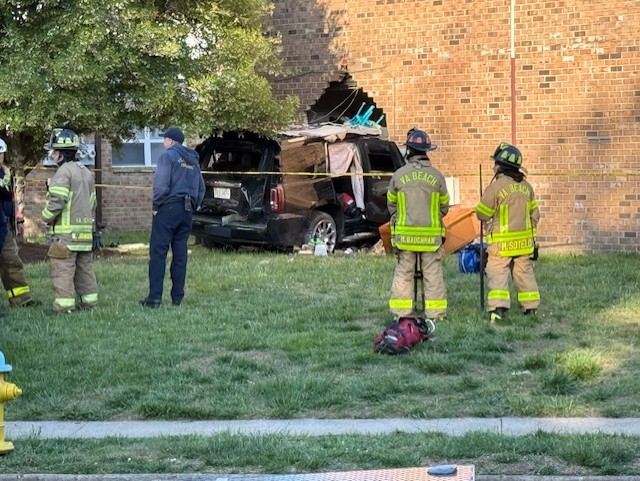13 displaced, two hospitalized after car crashes into apartment building on Fernwood Court in Virginia Beach