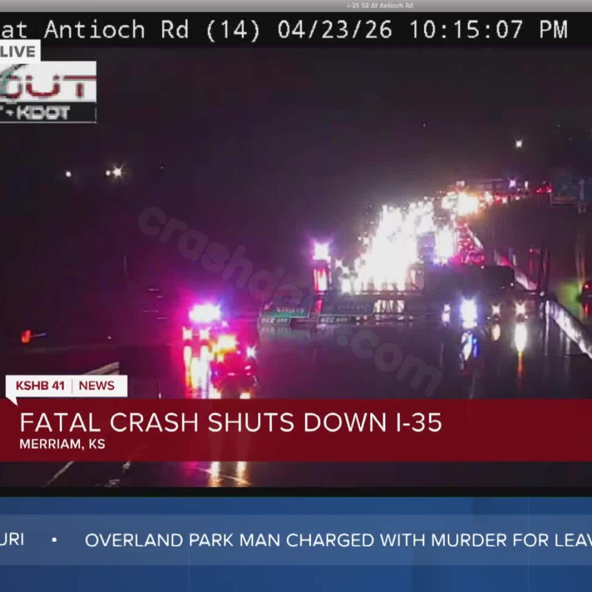 SB I-35 at Antioch in Overland Park back open after deadly crash, fallen road sign