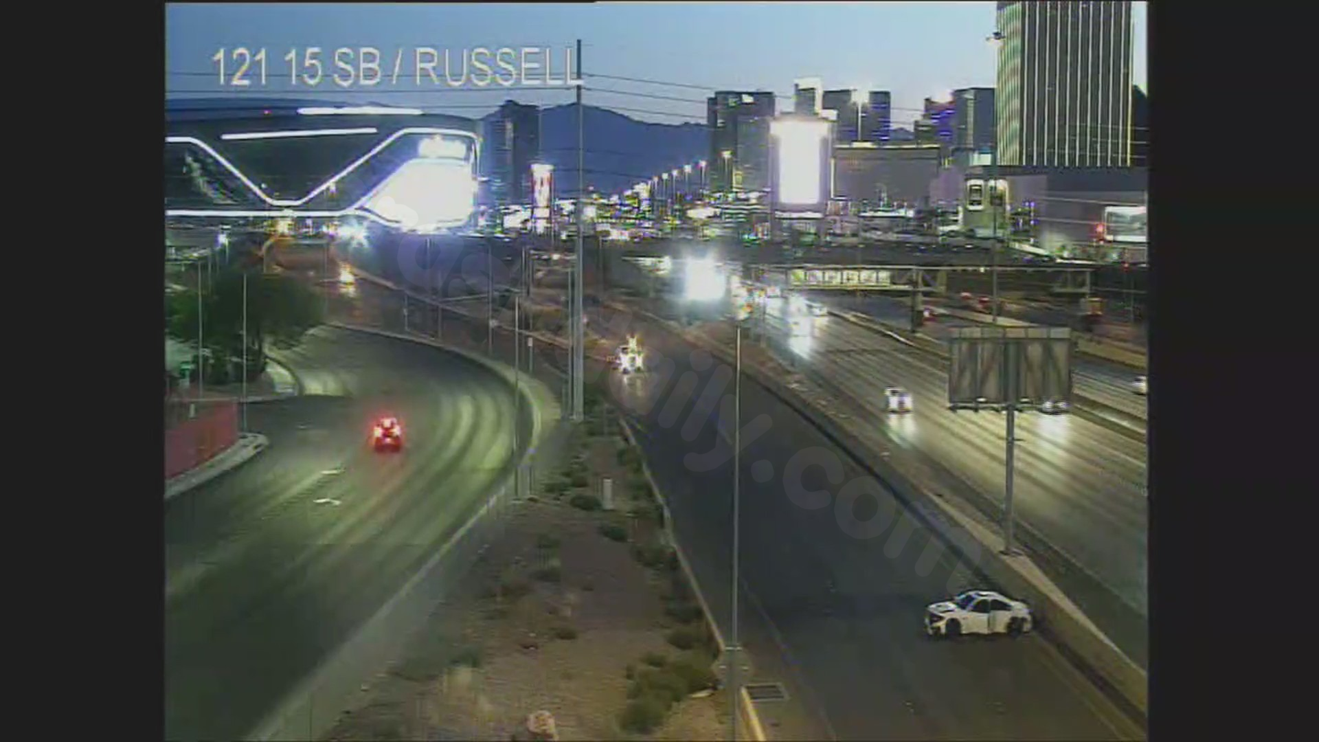 Stolen vehicle chase in Las Vegas leads to crash, closure as police search for suspect