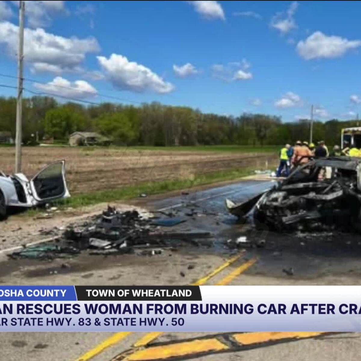 Bystander rescues driver from burning car after Kenosha County crash