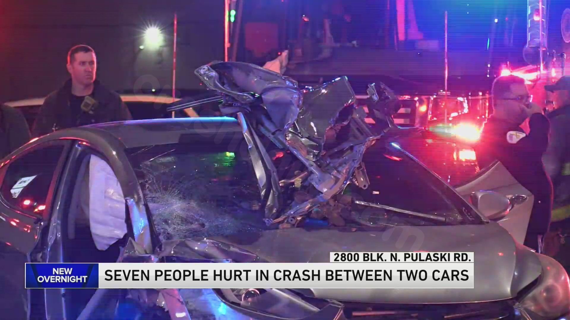 7 people suffer minor injuries in two-car crash in Hermosa late Saturday night, according to Chicago police
