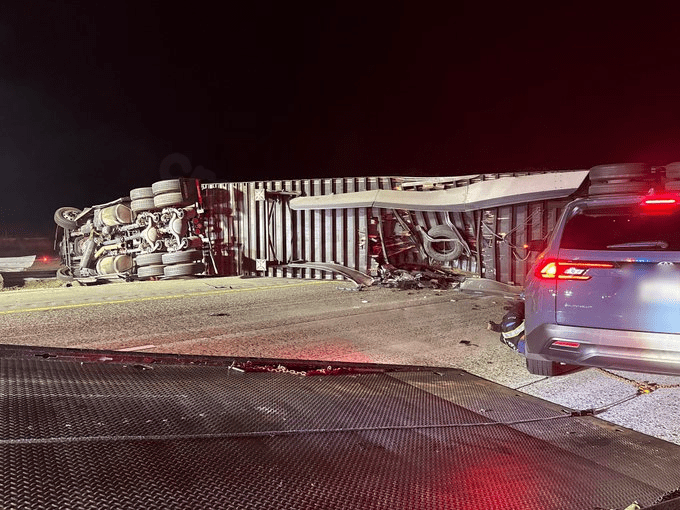 Semi truck rollover shuts down multiple lanes on I-5 near Camp Pendleton