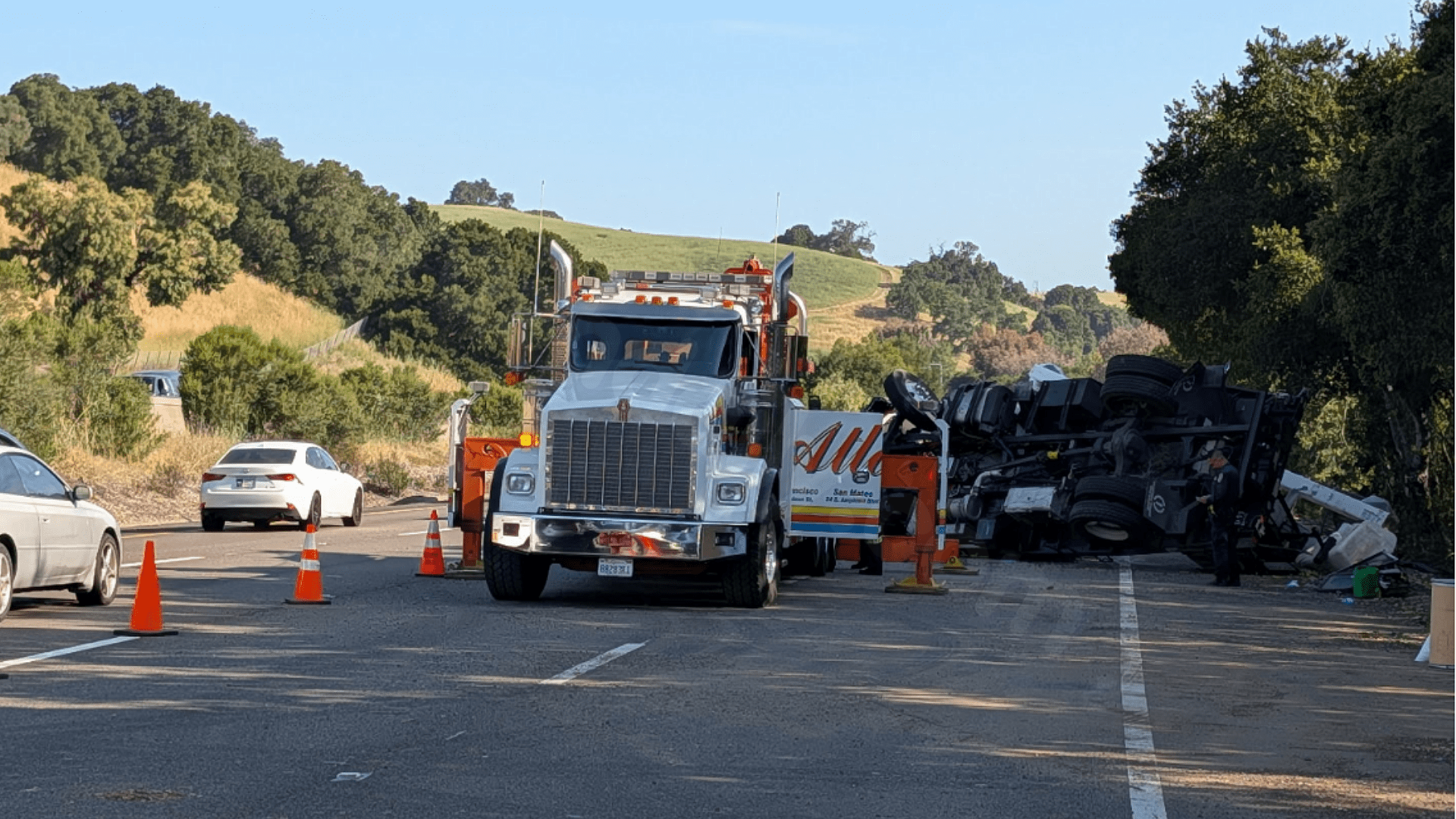 Overturned crane truck crash in Redwood City leads to driver’s arrest