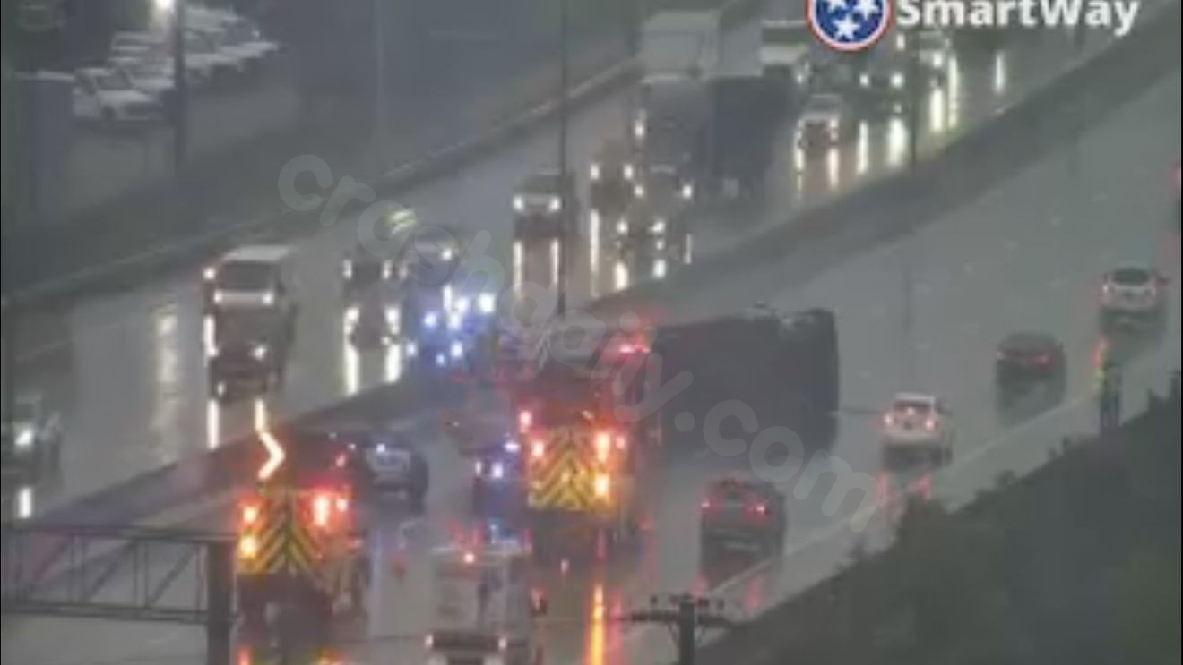 Overturned semi truck snarls traffic on I-24 near Westside drive Thursday morning