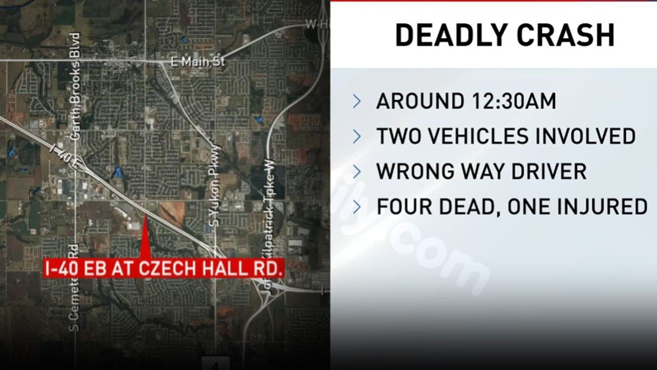 Four dead after wrong-way crash on I-40 in Canadian County