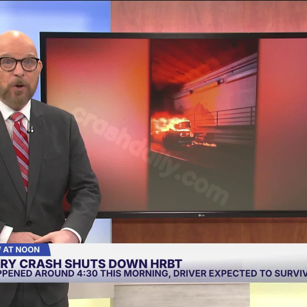 Driver charged after car crashes, catches fire in HRBT, causing lane closures