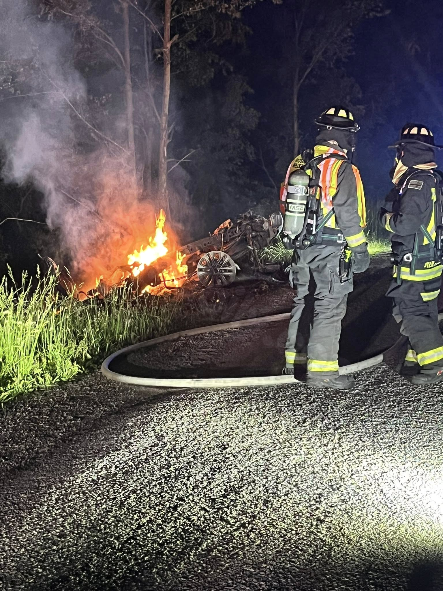 Rochester firefighters respond to rollover crash, car fire