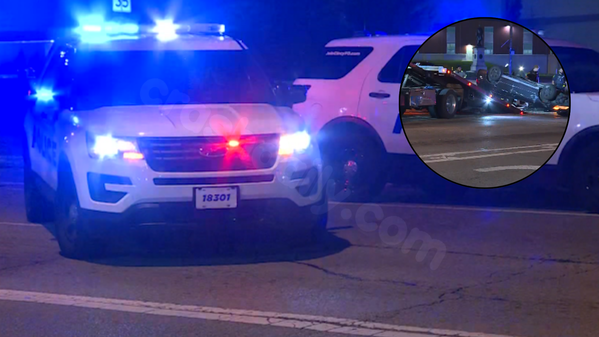 Car overturns after crash involving truck in Bond Hill Monday night