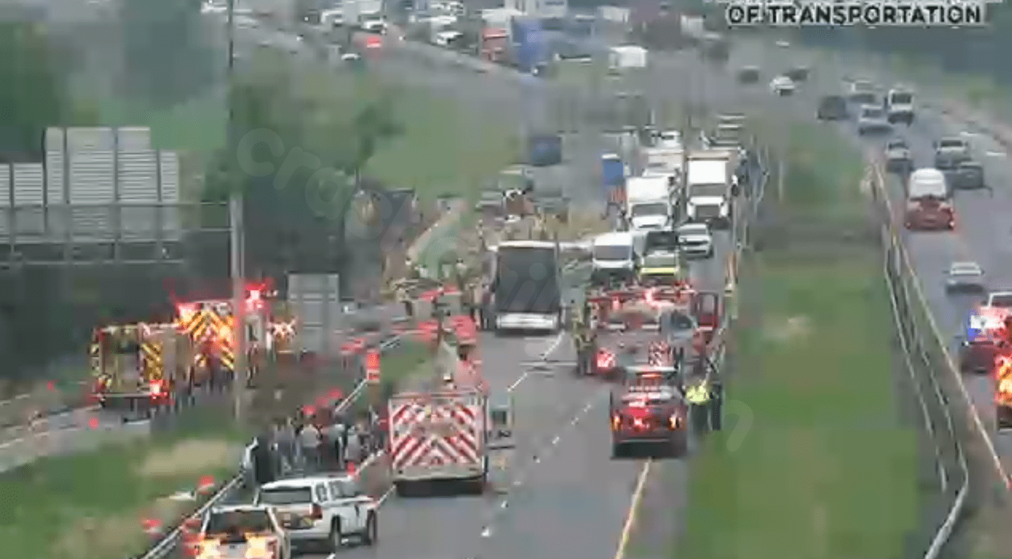 Bus catches fire on I-70 after tire blew in Hagerstown; lanes closed