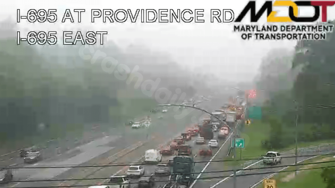 Fuel leak, crash closes right lane on I-695 near Cromwell Bridge Road in Baltimore County