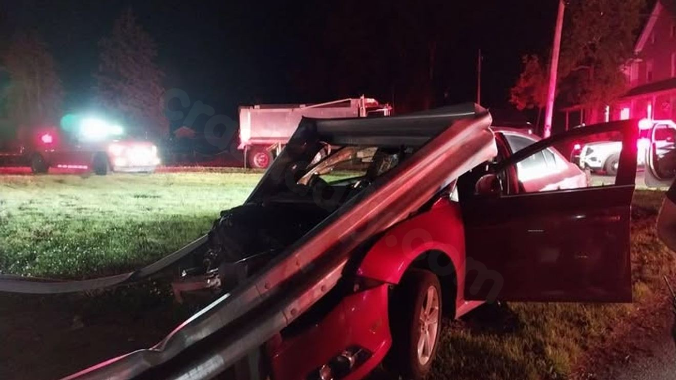 Guard rail smashes top of car during Lancaster County crash