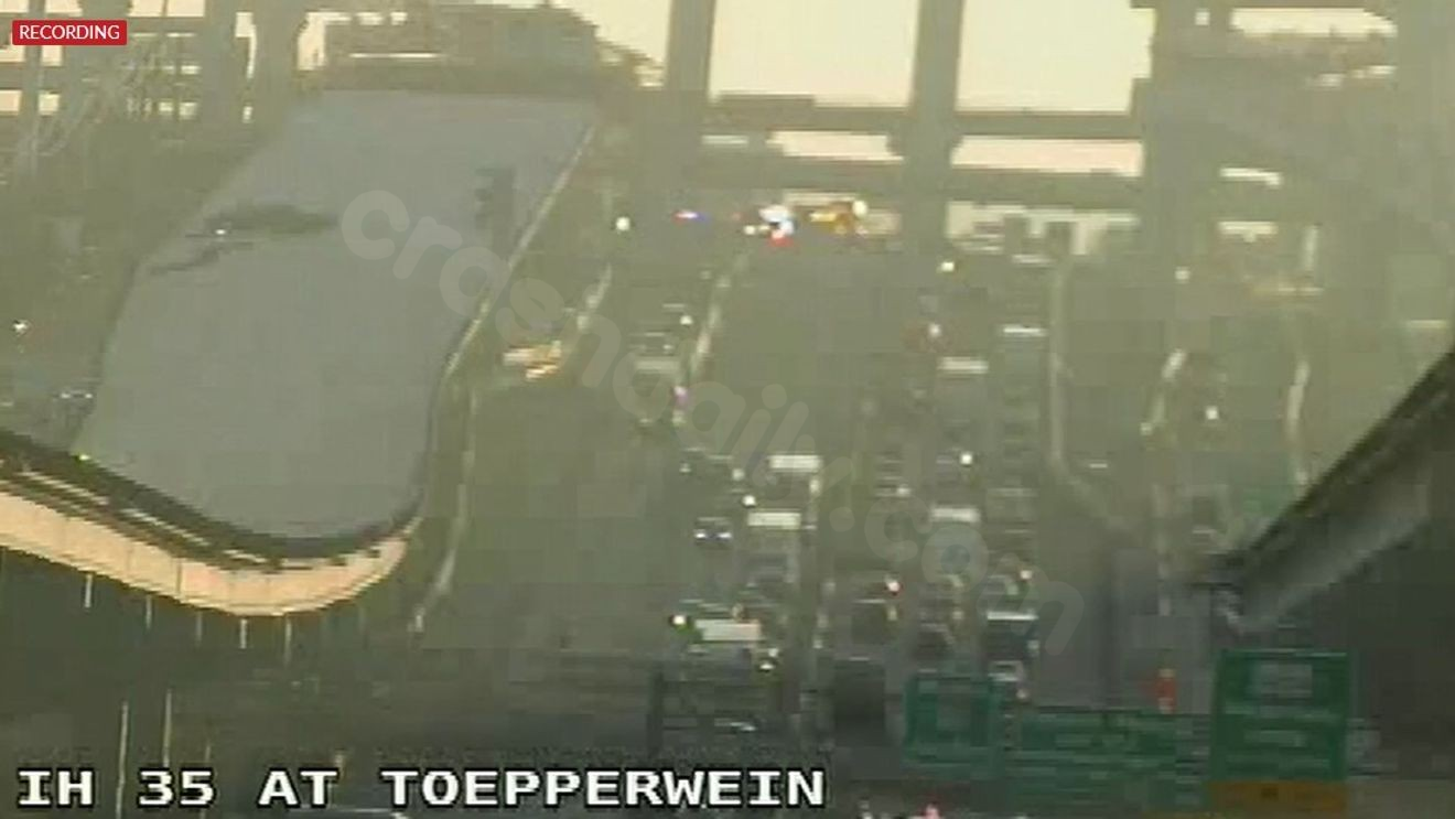 Commercial vehicle slams TxDOT barricade trucks, closes I-35 at Loop 1604