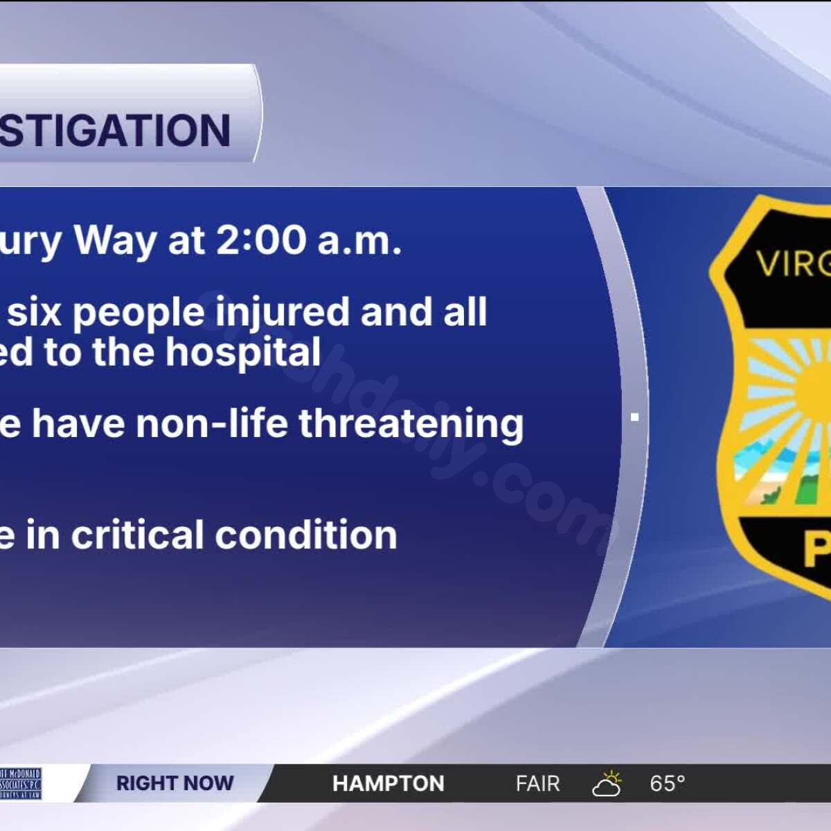 Six people hurt, two in critical condition after Virginia Beach car crash