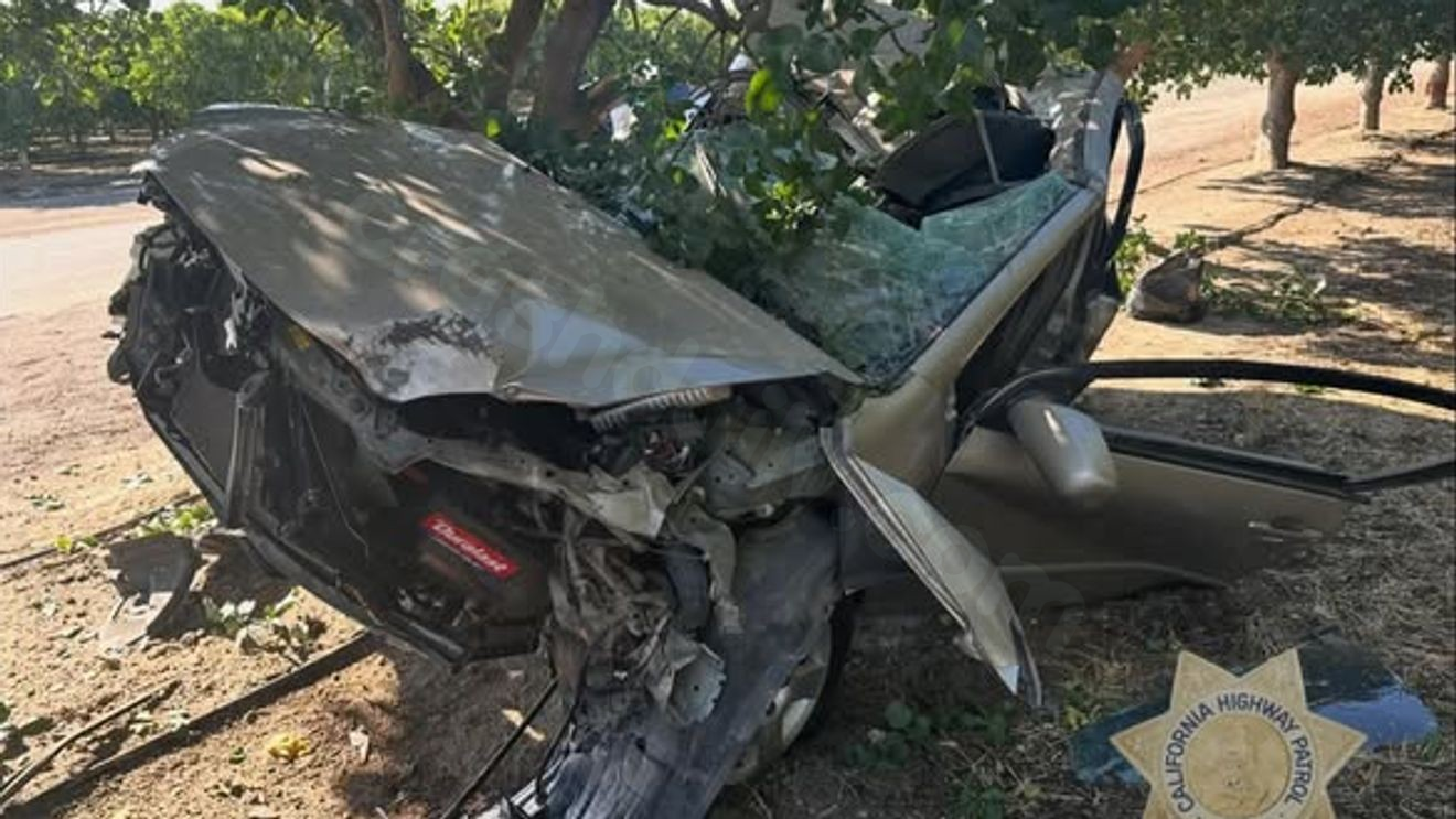 Teen driver hospitalized with major injuries after car hits two pistachio trees