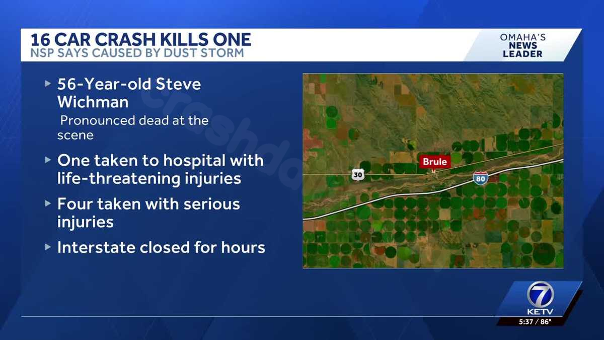 NSP: Dust storm leads to 16-car crash that killed one man near Brule
