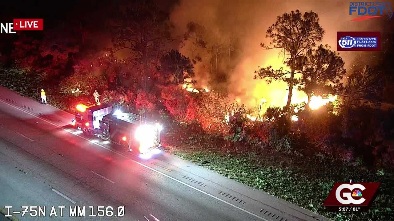 Car crashes into back of trailer, bursts into flames on I-75 in Charlotte County