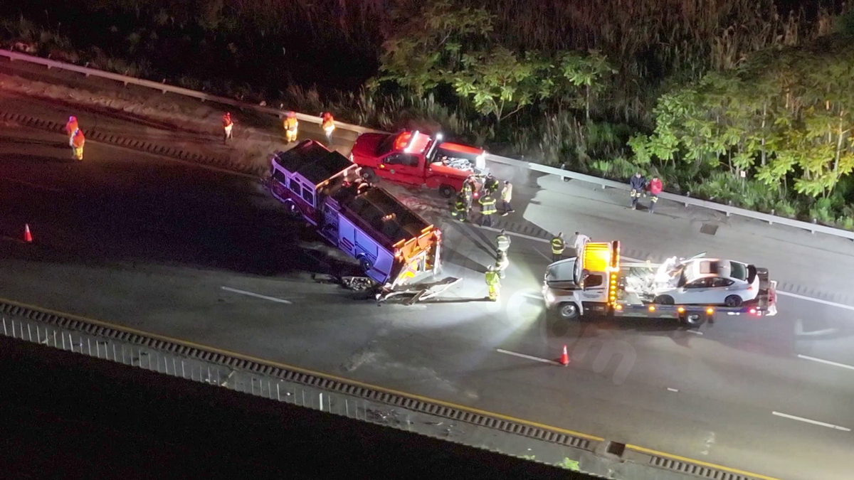 Fire truck responding to crash involving Mass. State Police cruiser struck by vehicle on Route 24