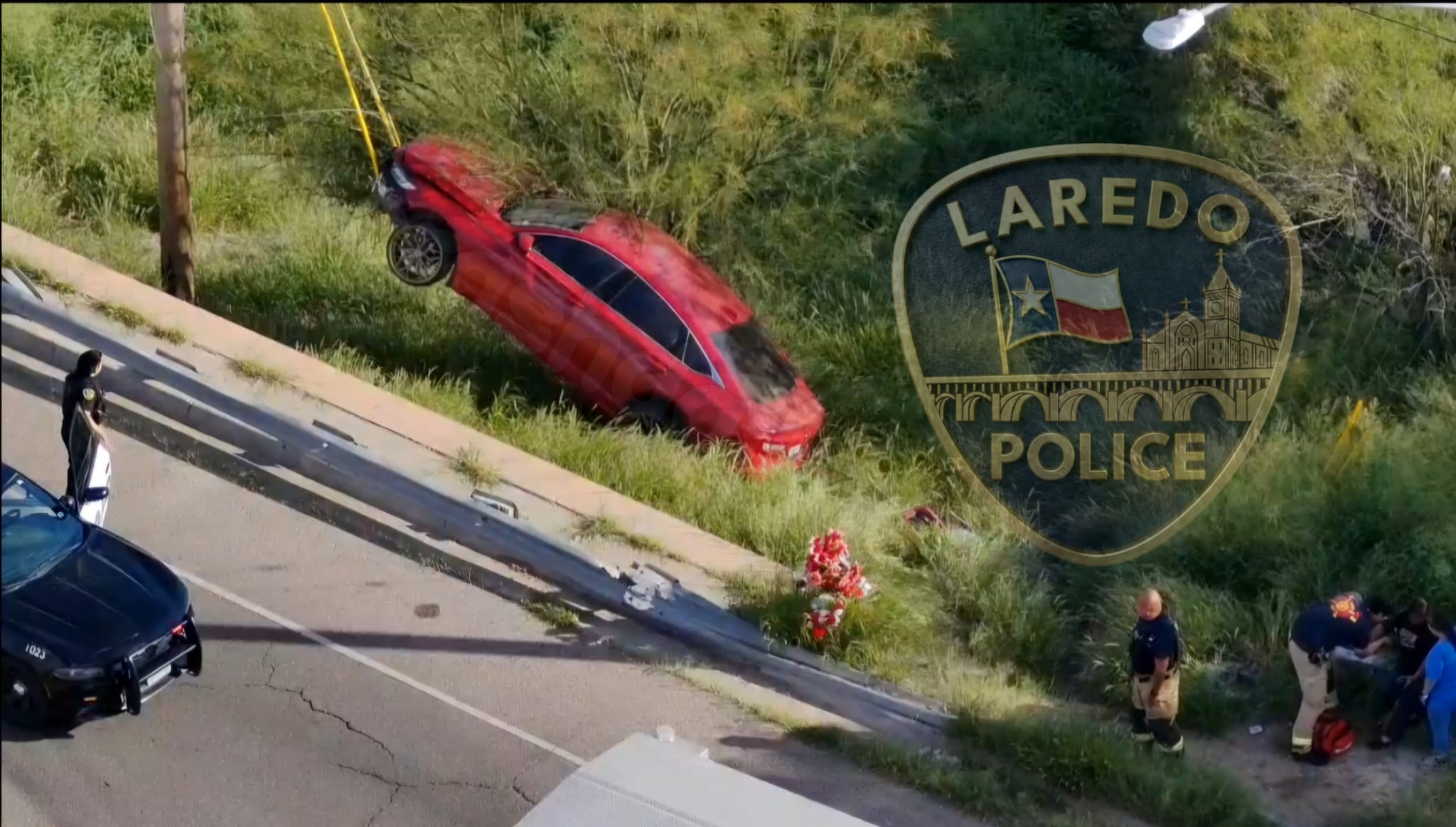 Vehicle left suspended from utility wires after crash near Meadow, Barrios