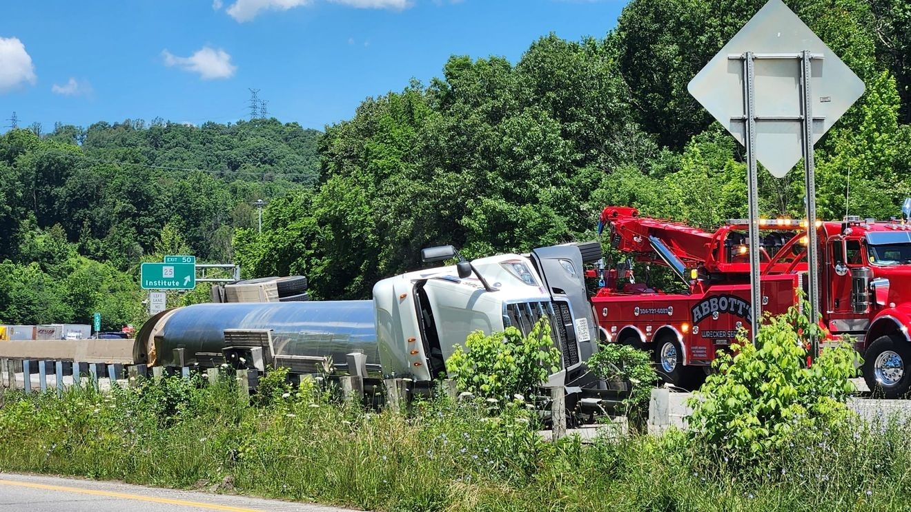 Hazmat team responds to tanker rollover, I-64 East closed from Institute to Dunbar