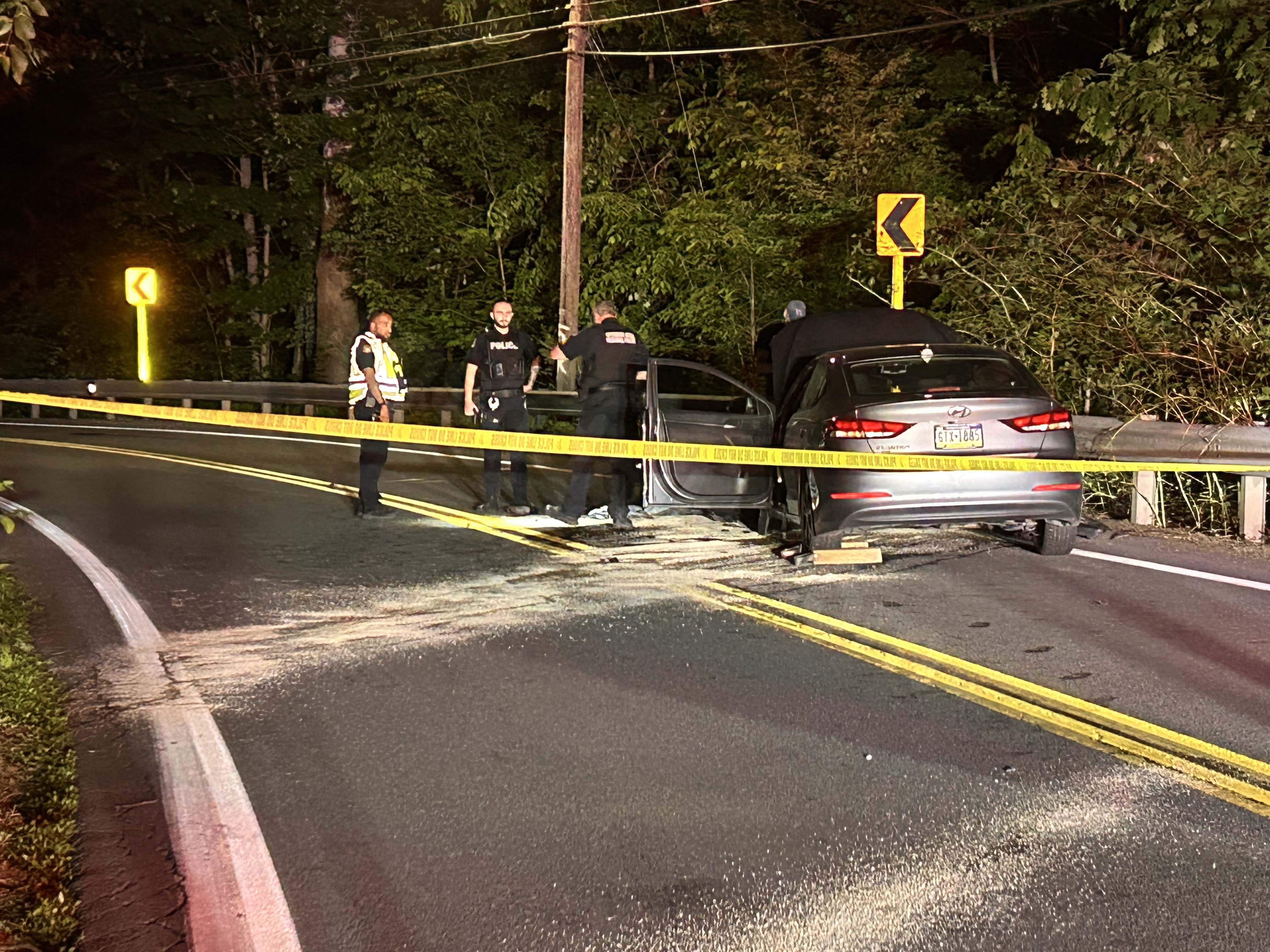 Road blocked off, one injured in motorcycle crash