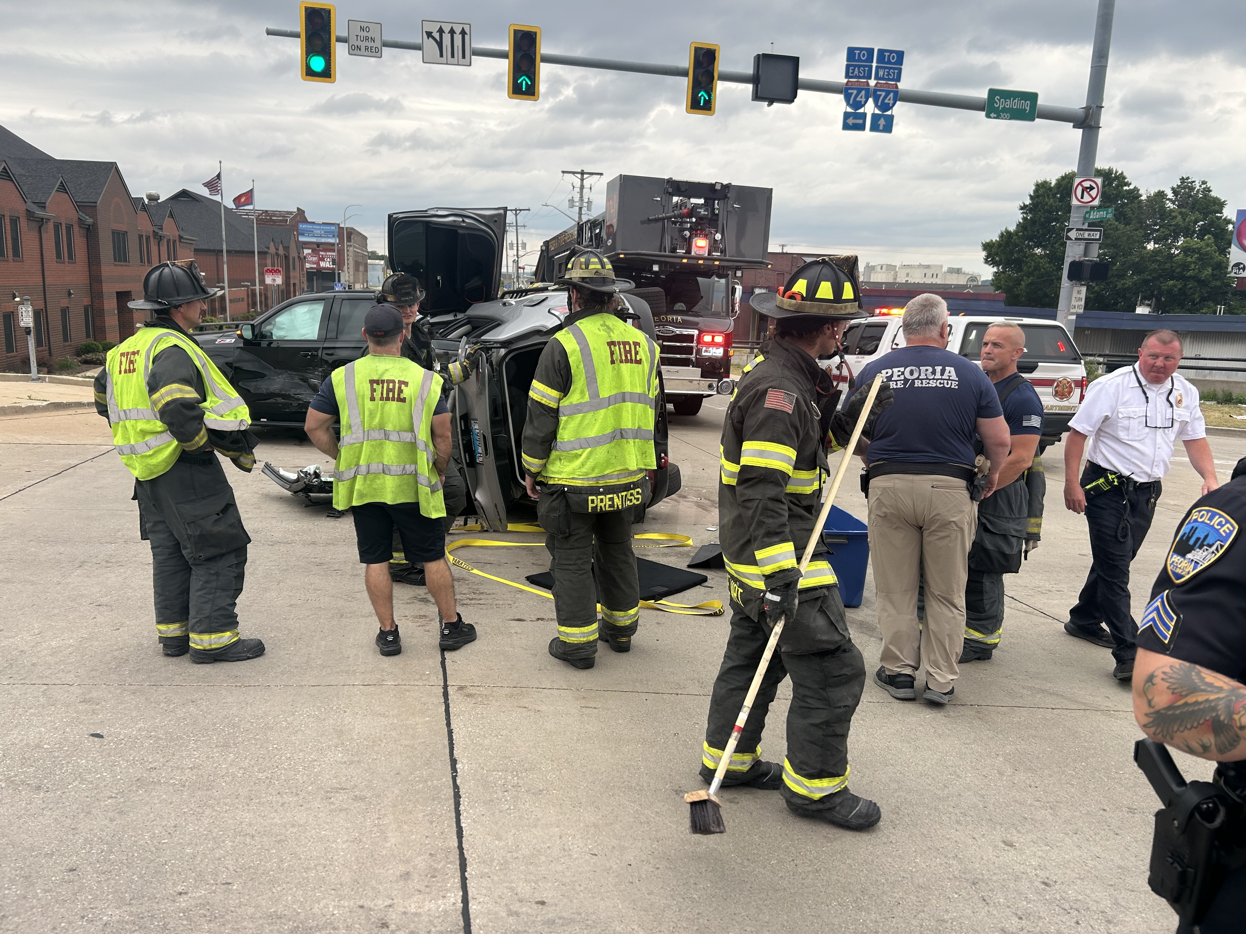 Four taken to area hospital after three-car collision near Downtown Peoria