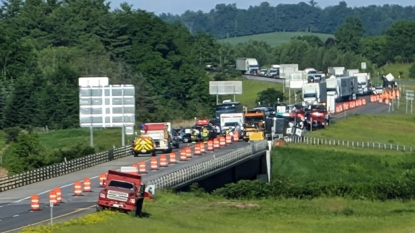 I-88 eastbound closed after car hits construction truck