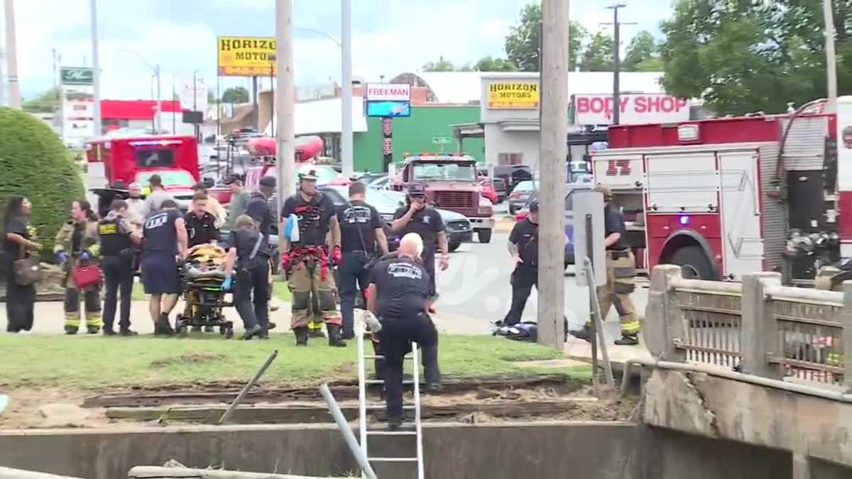 Two people hospitalized after wreck sends vehicle into 20-foot drainage area in NW OKC
