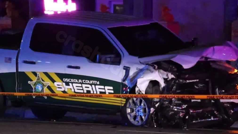 Car torn apart, sheriff's office vehicle damaged in apparent Kissimmee crash