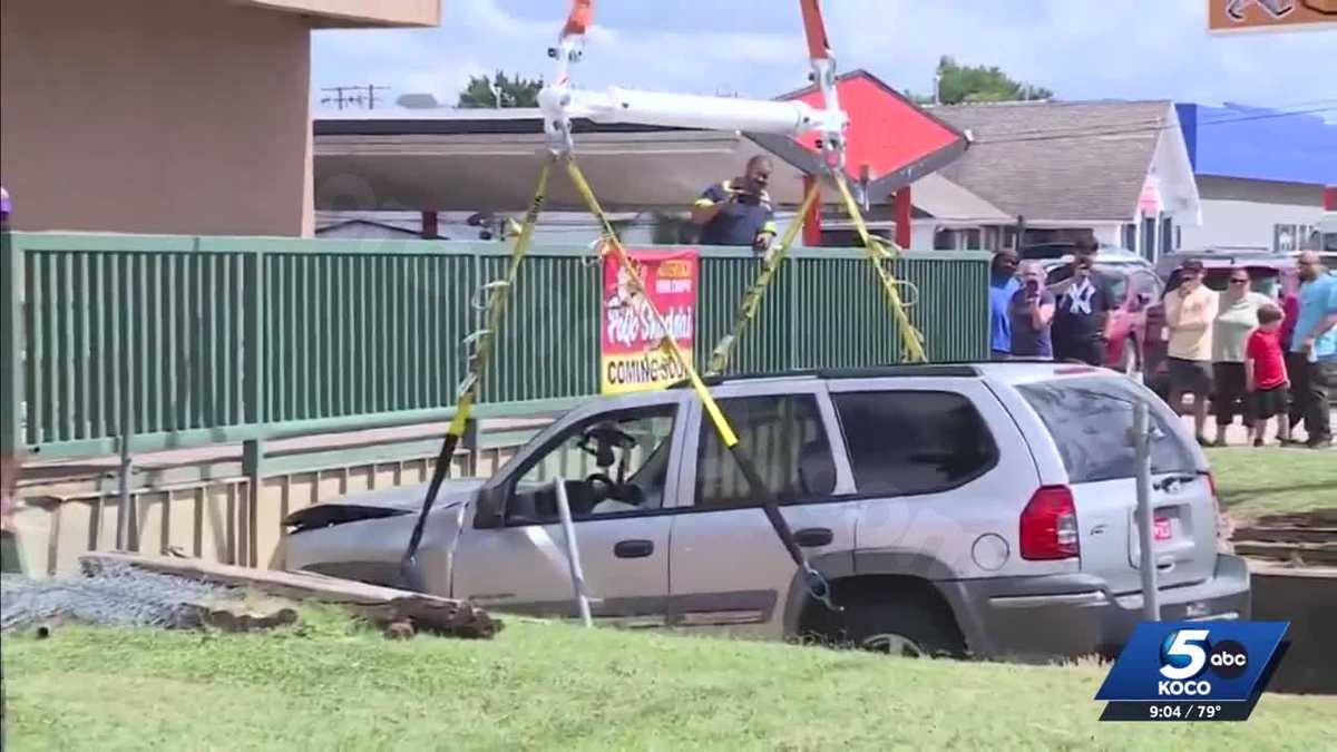 Person dies after car crashes into 20-foot spillway over weekend in northwest OKC