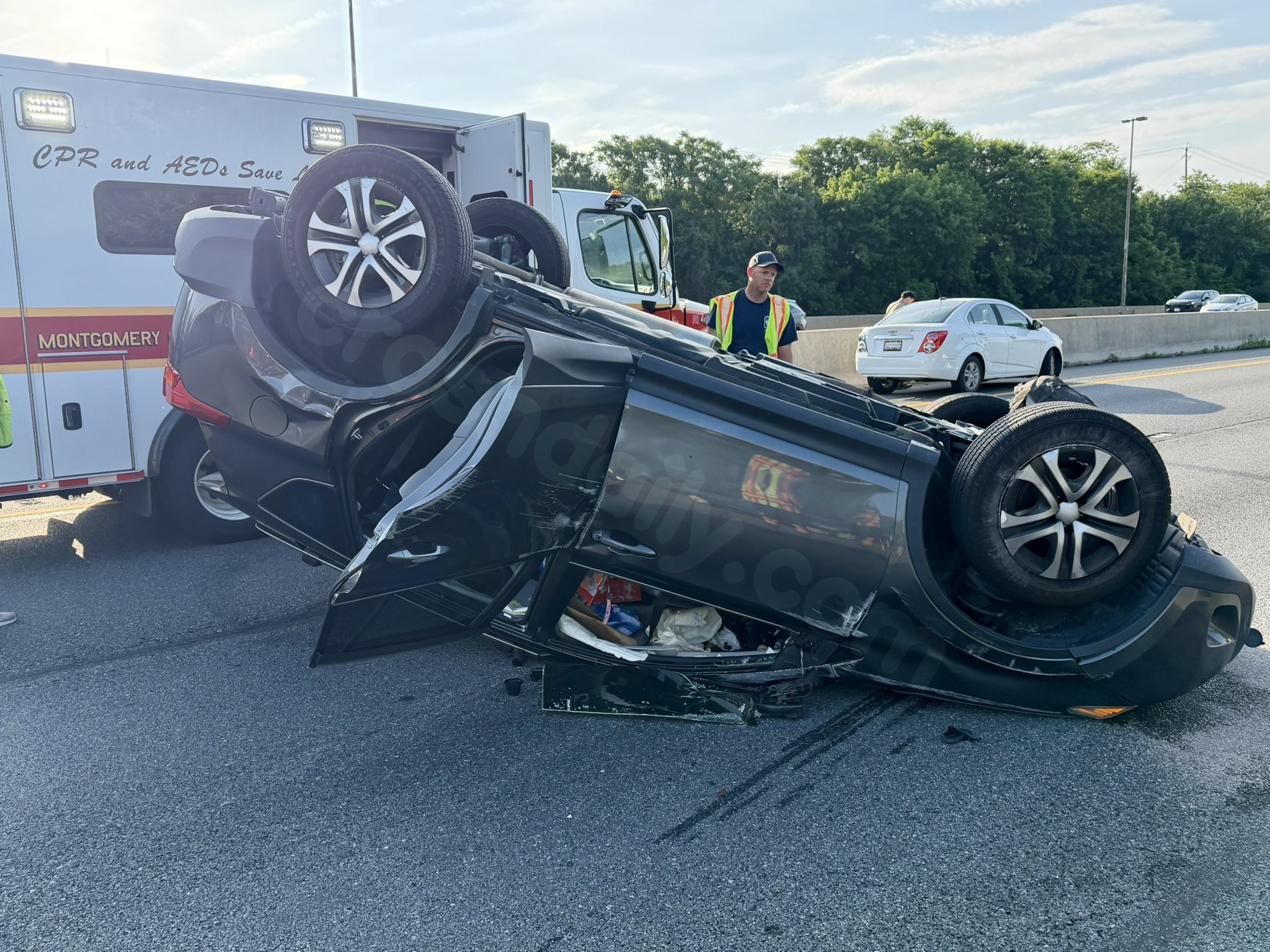 PHOTOS: Car overturns during crash on I-270 in Montgomery County