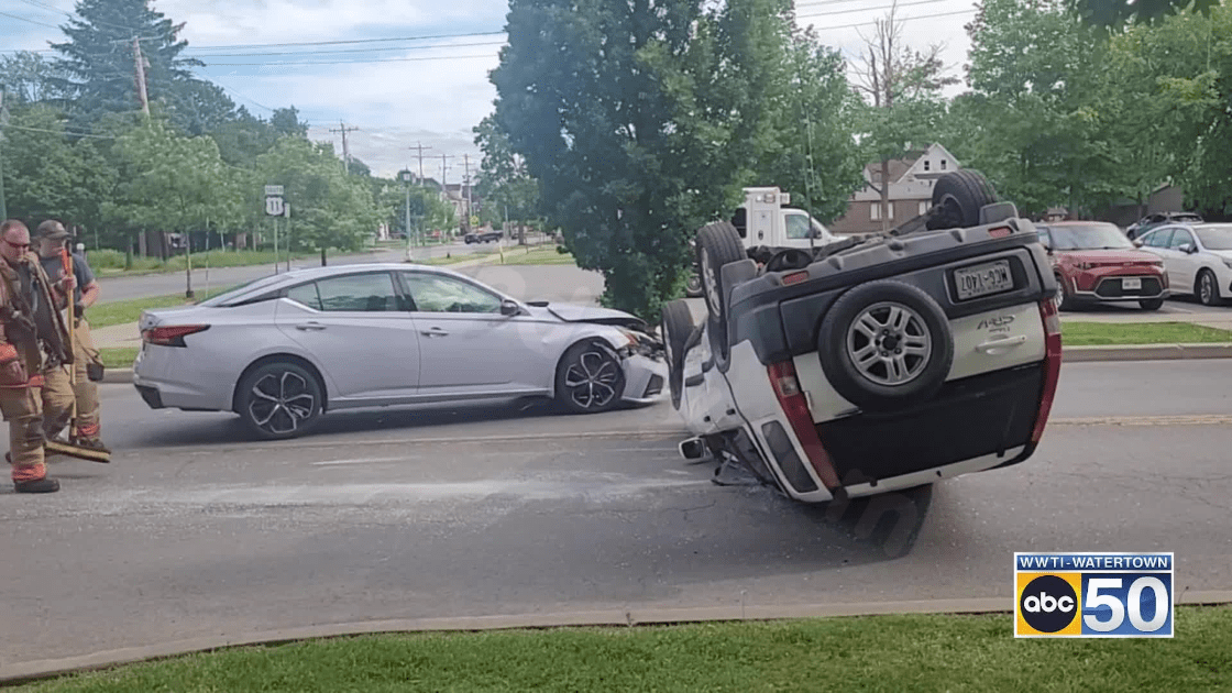 Two-car crash on Washington Street in Watertown