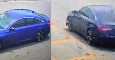 Miami police officers are attempting to locate blue car they think was involved in fatal hit-and-run