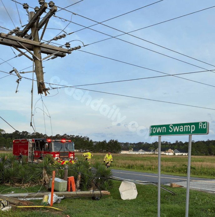 1 hurt in Highway 501 crash after vehicle hits shipping containers, utility pole