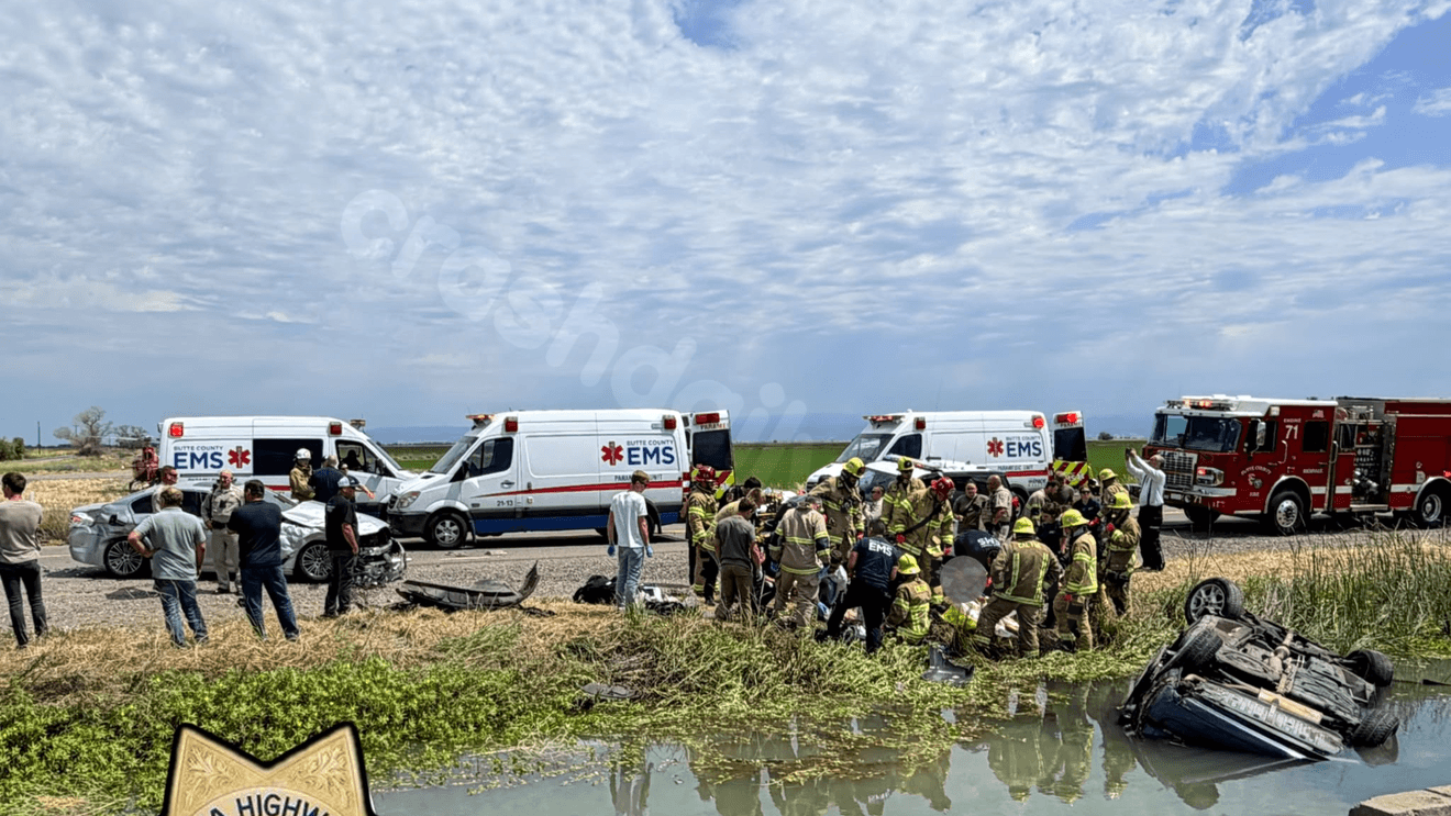 Six injured after BMW collides with minivan, sending vehicle into Butte County canal