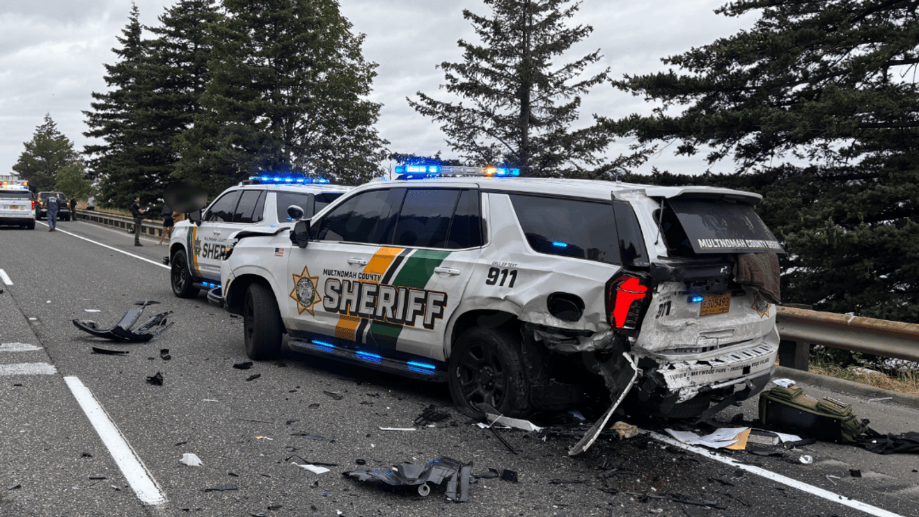 Double-crash shuts down westbound I-84 near Rooster Rock, one seriously injured