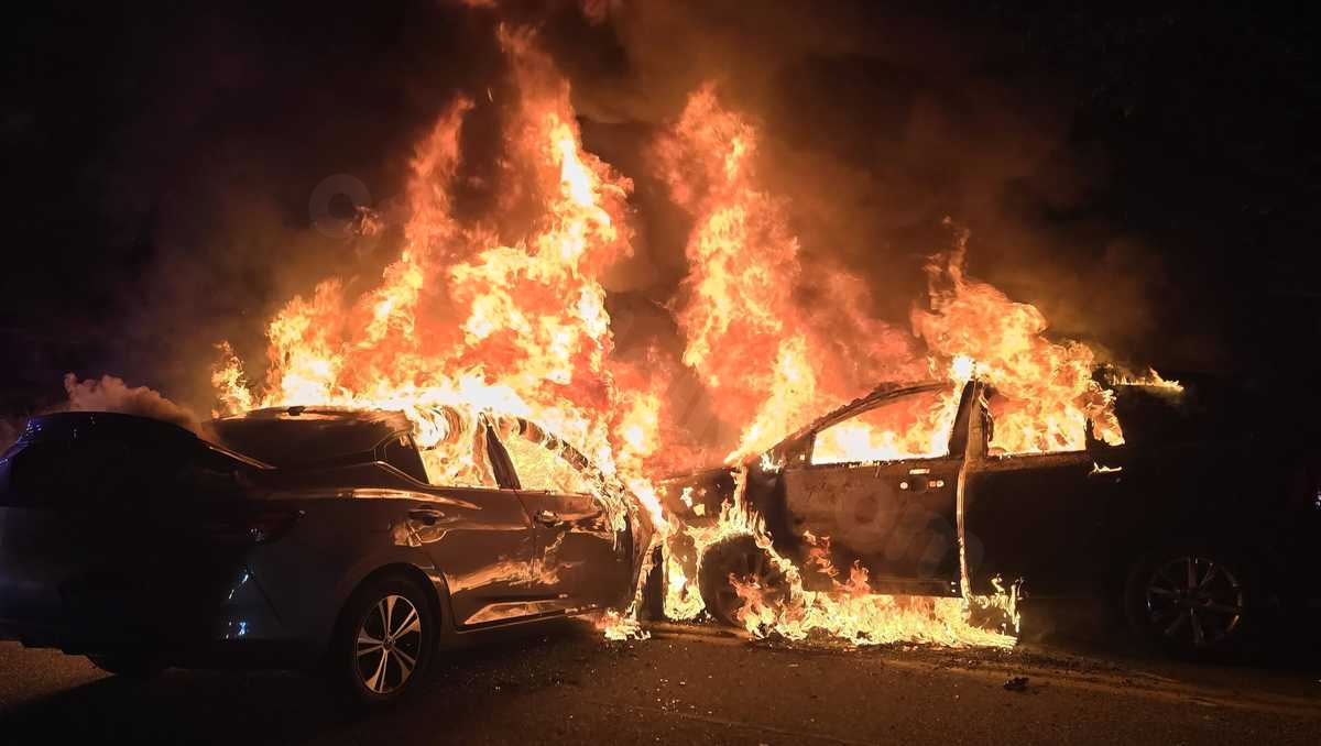 2 hospitalized after vehicles collide, erupt into flames, chief says