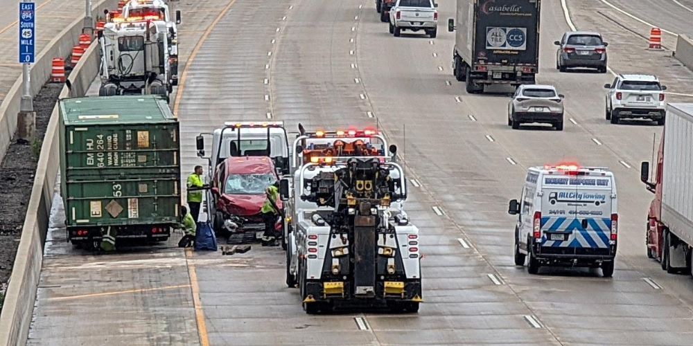 Roads cleared after rollover semi-truck crash on freeway Wednesday morning