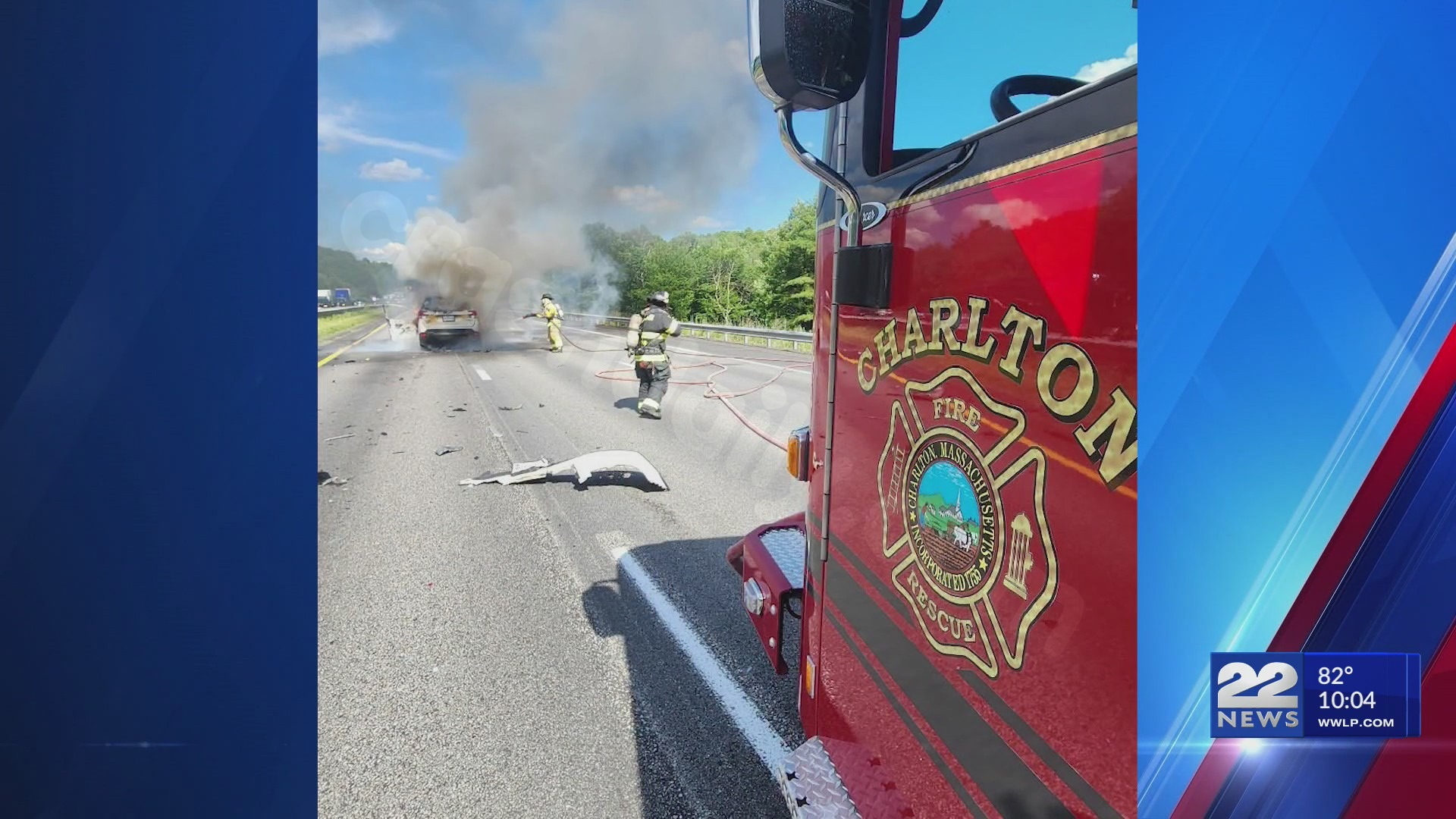 Vehicle fire shuts down Mass Pike in Charlton after two-car crash