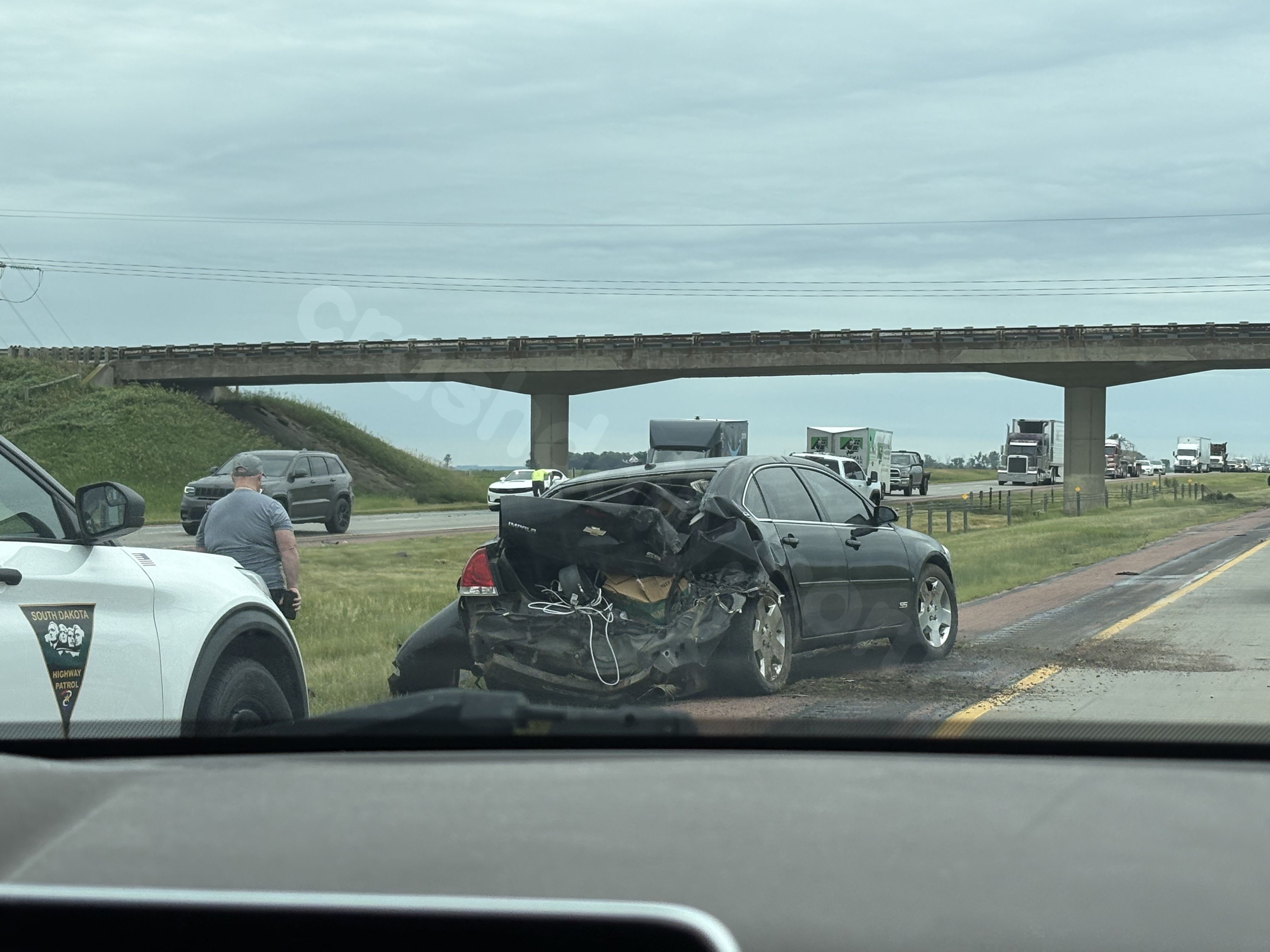 Traffic is backed up after a crash near Worthing on I-29