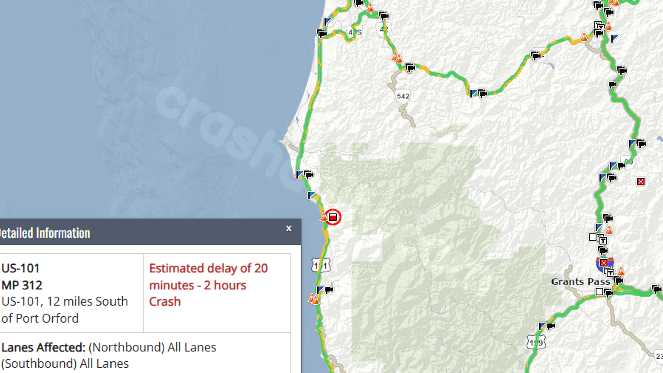 U.S. 101 closed south of Port Orford after crash; extended closure possible
