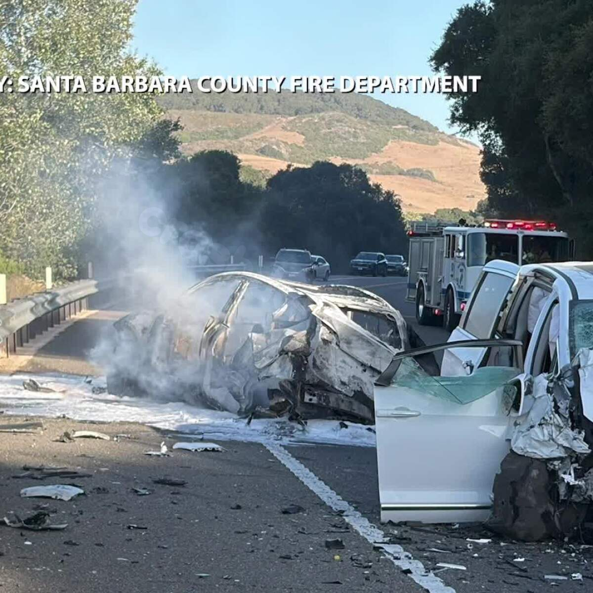 Four people injured in fiery crash on Highway 1 near Jalama Road