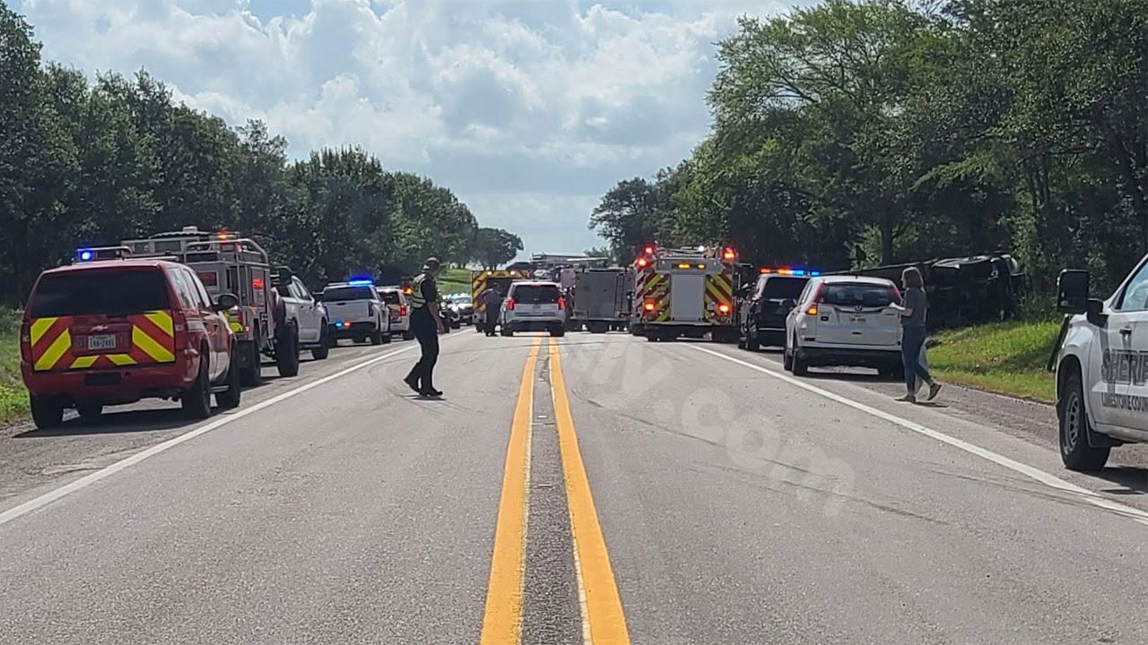 Prison bus flips during crash east of Waco